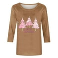 thumbnail image 4 of asdoklhq Christmas Turtleneck Sweater Women's Christmas Printed Round Neck 3/4 Sleeve T-shirt Loose Top Long Sleeve Round Neck Top/Shirt Khaki 5X, 4 of 5