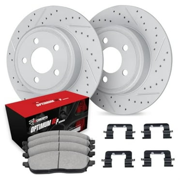 R1 Concepts Drilled and Slotted Carbon Coated Disc Brake Rotor Set with Optimum Oe Pads and Hardware WBUH1-45004