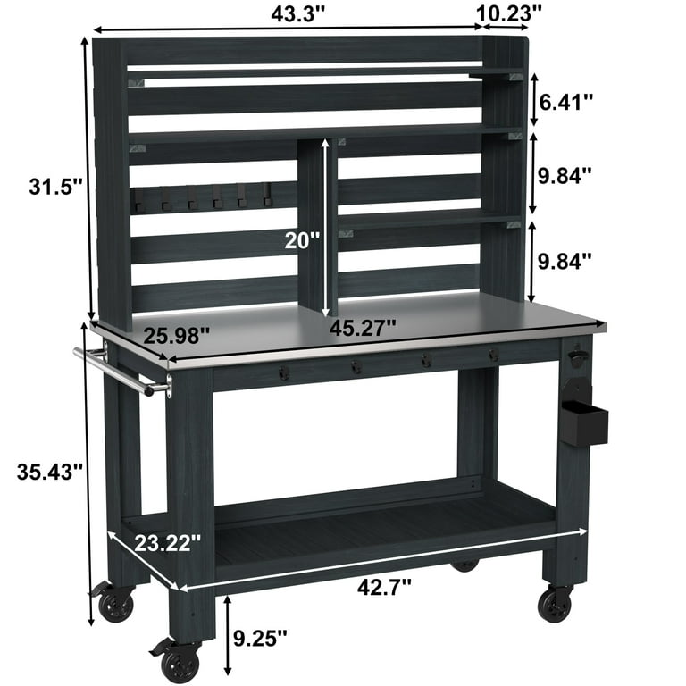 GDLF Outdoor Kitchen Cart, BBQ Prep Station with Storage, Large