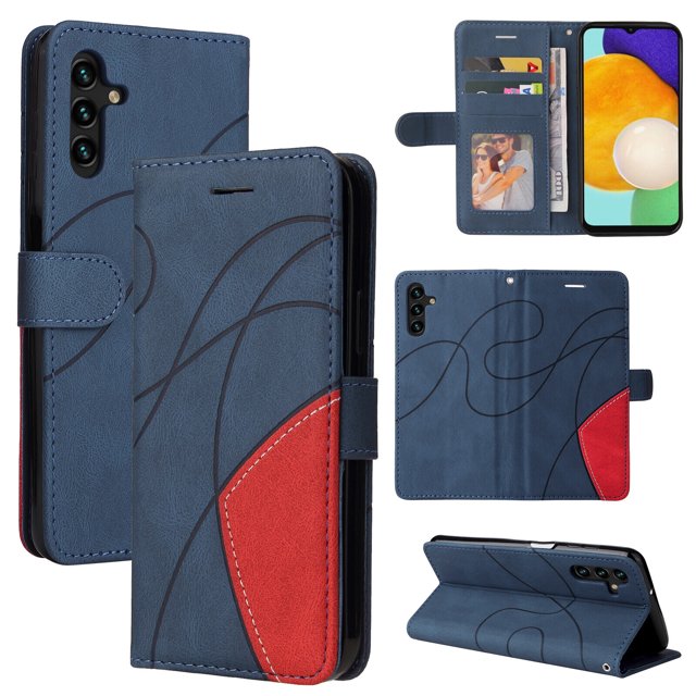 Compatible Samsung Galaxy A13 5G Case, Leather Wallet Case Stand View Magnetic Clasp Book Flip Folio Phone Cover - Blue