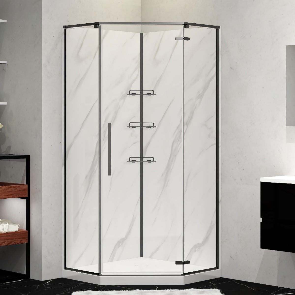 Dreamwerks 36 in. x 36 in. x 78.5 in. Neo Angle Black Shower Kit