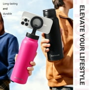 Hatisan 24 oz Insulated Water Bottle, Magnetic Stainless Steel Water Bottle, with Mobile Phone Holder Tripod, Hot for 12H, Cold for 24H(Rose Red)