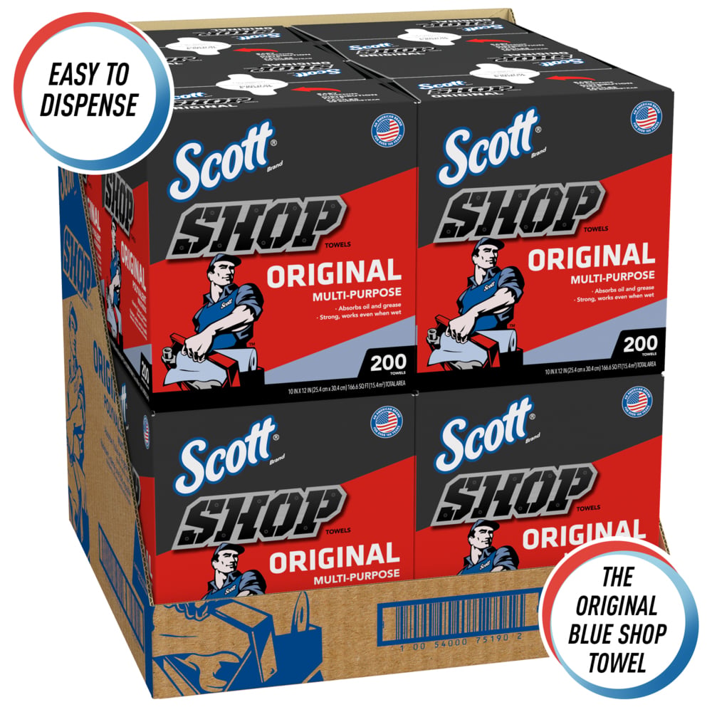 thumbnail image 5 of Kimbery Clark Scott Paper Shop Towel 75190 Scott; Cloth; Blue; 9 Inch Width X 12 Inch Length; Single Center-Pull Box Of 200, 5 of 5