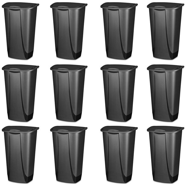 Sterilite 11 Gallon SwingTop Clean Black Wastebasket Trash Can (12 Pack)