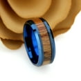 thumbnail image 3 of Men's Women's Tungsten Wedding Band Engagement Ring 8mm Blue IP Plated Inner Ring with Hawaiian Koa Wood Inlay Beveled Edg, 3 of 4