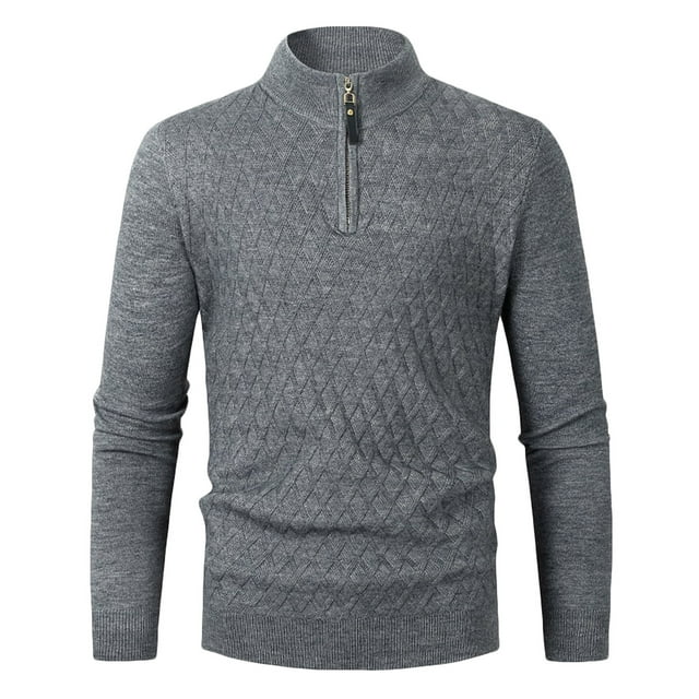 EGNMCR Chandail pour Homme Homme Décontracté Uni Chandail Col Montant Demi Fermeture Éclair Tricot Manches Longues Chandail