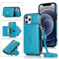 Dteck Case for Apple iPhone 12 Pro 6.1-inch,Luxury Leather Wallet iPhone 12 Case Magnetic Flip Card Holder Slots Back Protective Kickstand Phone Cover with Shoulder Strap (about 1.4m),Blue