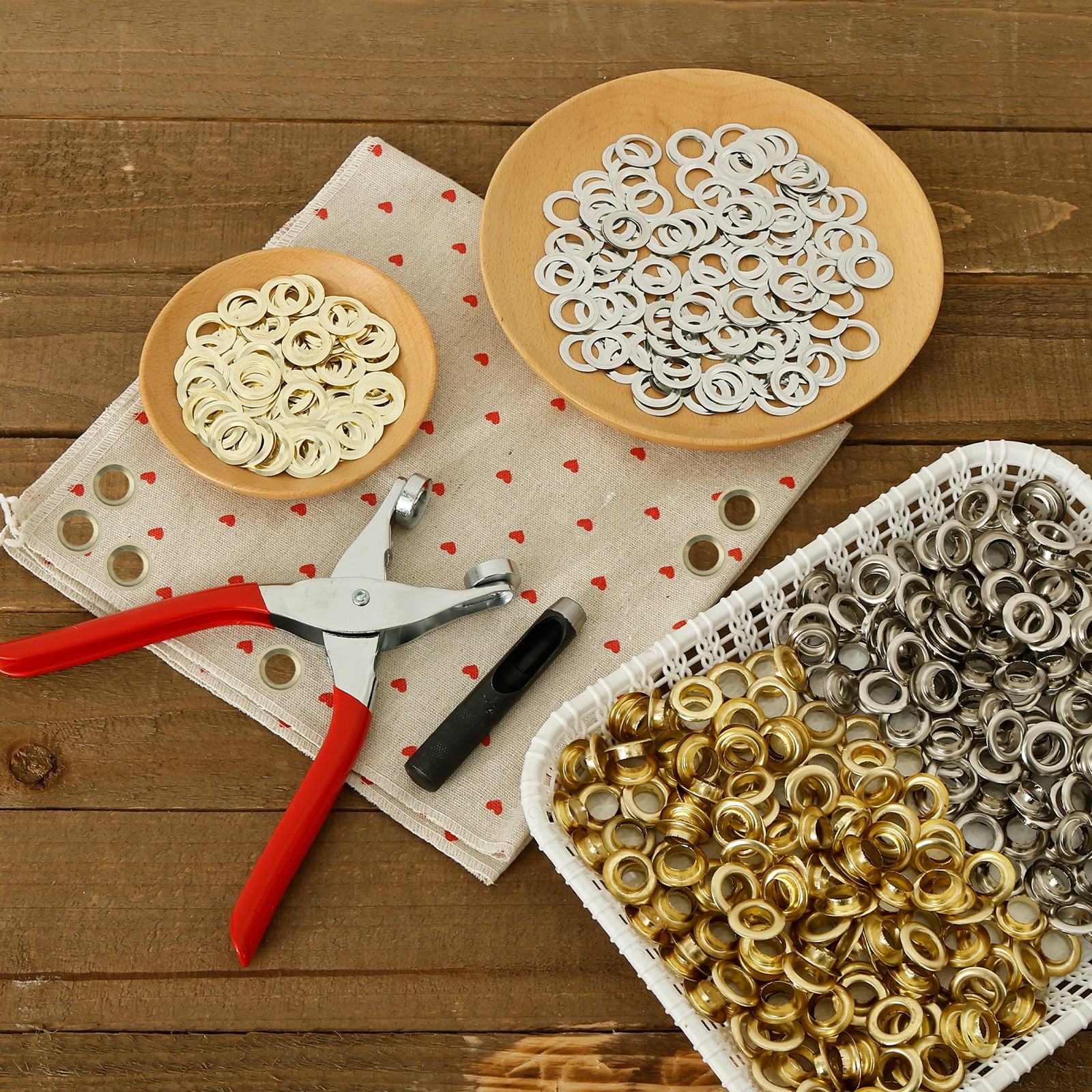Grommet Tool Kit 1/4 Inch Eyelet Pliers Hole Punch 1200 Pcs Gold Silver Washers (640pcs )