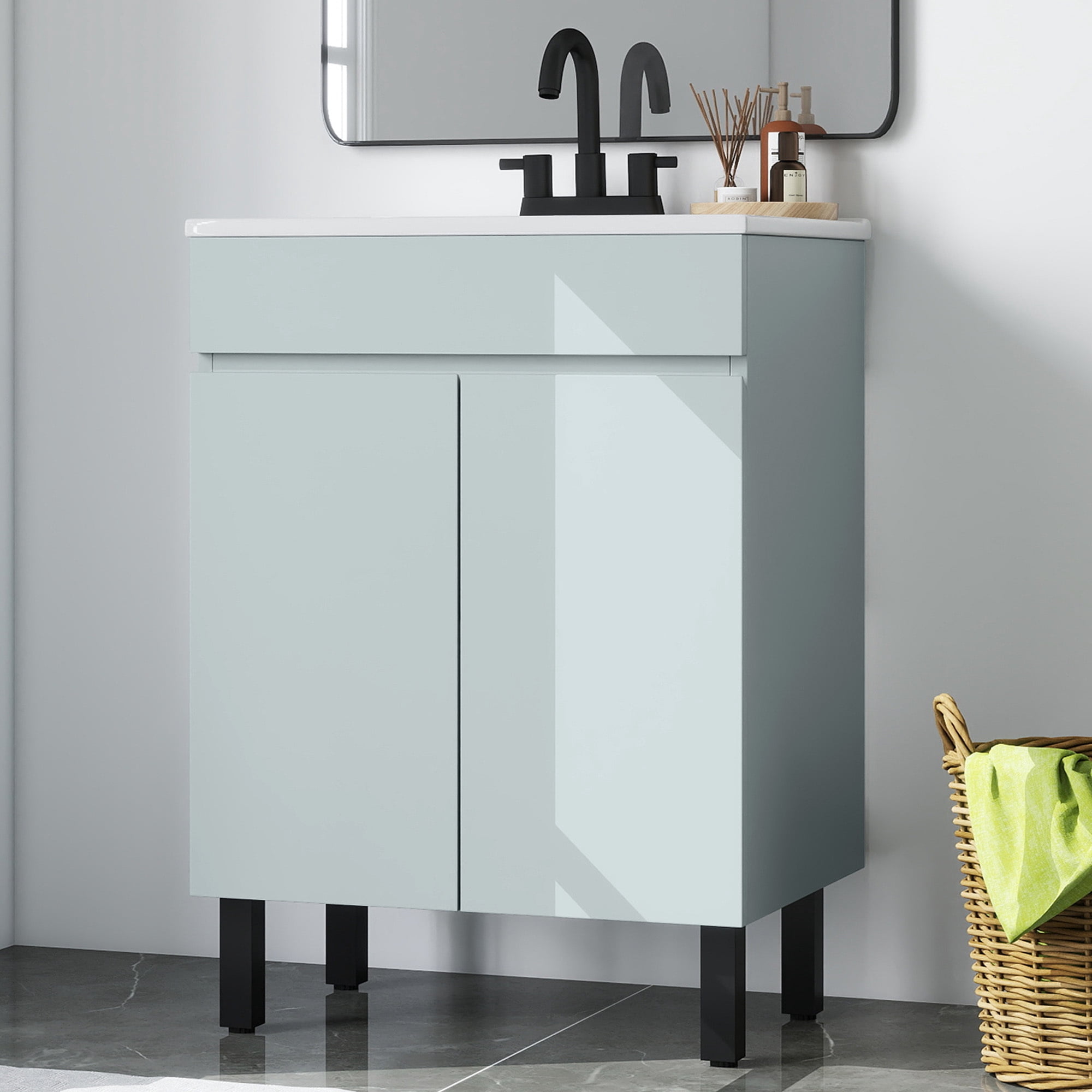 Uforic 24" Modern Free Standing Bathroom Vanity with Undermount Sink, Soft Close Door & Storage Cabinet, Gray