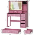 thumbnail image 6 of Ktaxon Makeup Vanity Desk with Lighted Mirror, Vanity Table with Charging Station for Bedroom, Fuchsia Pink, 6 of 7