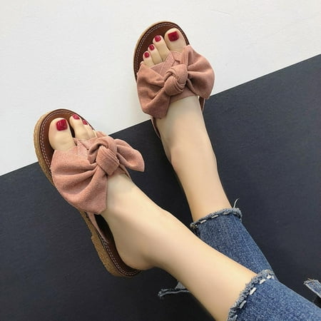 

Women s Bow Tie Slip On Flat Slide Sandals Fashion Flat Bottom Anti Slip Flip Flop