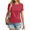 thumbnail image 5 of Hot Sales LSONABXA Saving $5 Womens T Shirt Short Sleeve Workout Tops Solid Color T Shirts Loose Fit Crewneck Basic Tee Summer Top D, 5 of 5