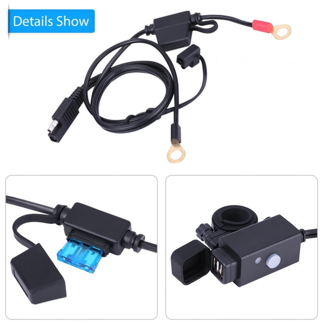 Kit de Cargador USB Dual Universal para Motocicleta, Adaptador de cable, Fusible en Línea para Carga Rápida, Teléfono para Motocleta, GPS