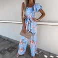 thumbnail image 2 of KIJBLAE Women's Jumpsuit Jumpsuit For Girls Comfy Lounge Casual Pants Fashion Full Trousers Flower Print Britches Sleeveless High Waisted Boho Wide Leg Romper Blue XXL, 2 of 9