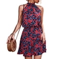 thumbnail image 3 of Vestido corto con cuello Halter y lazo en la espalda, vestido elegante de verano con estampado Floral y cintura elástica para citas, 3 of 6