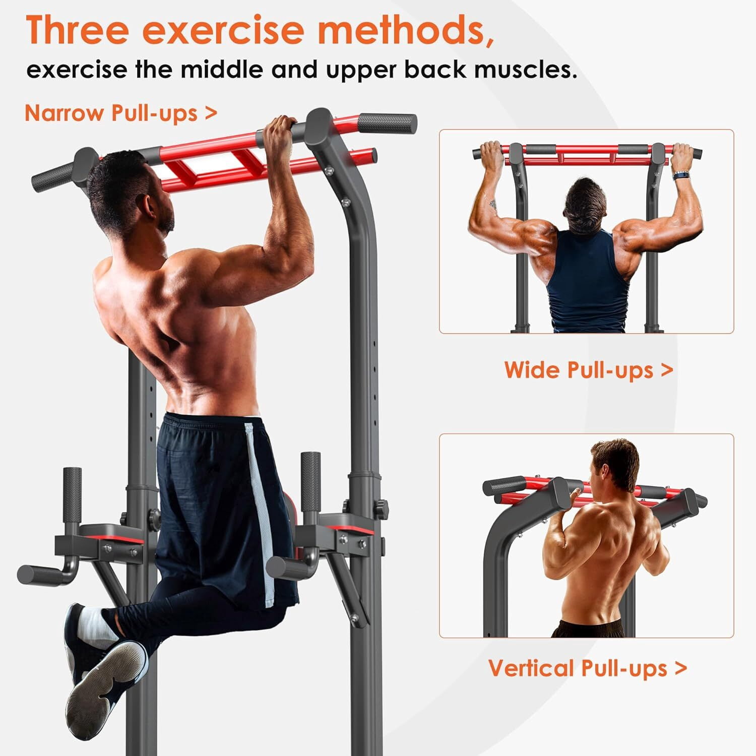 SogesPower 94.5"H Power Tower Pull Up Bar Station, 12 Adjustable Height Pull Up Bar Stand for Home Gym, Multi-Function Pull Up Dip Station Dip Bar Strength Training Fitness Equipment, 330LBS, Black