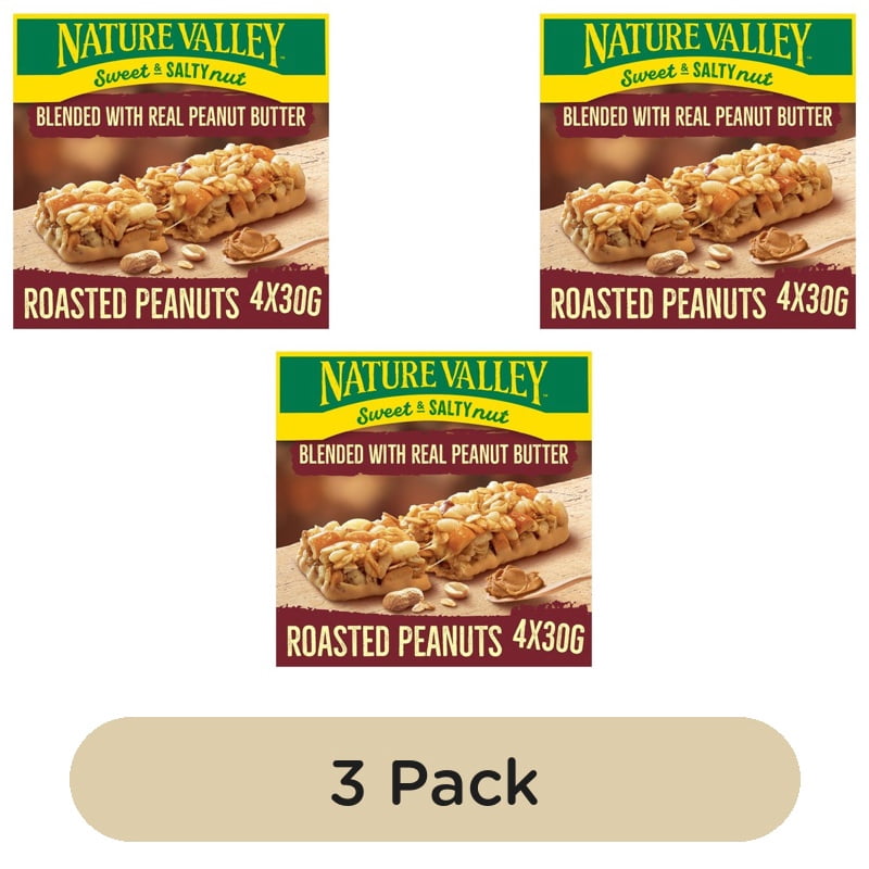 Nature Valley Sweet & Salty Nut Roasted Peanuts Cereal Bars 4 x 30g, British Import (Pack of 3)