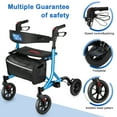 thumbnail image 3 of WalkMate Rollator Walker for Seniors with Cup Holder, Upgraded Thumb Press Button for Height Adjustment, 8" Wheels Folding Lightweight Walking Aid with Seat Padded Backrest, Blue, 3 of 10