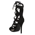 thumbnail image 3 of Breckelles BK04 Women Suede Peep Toe Cut Out Lace Up Stiletto Sandal Heel, 3 of 6