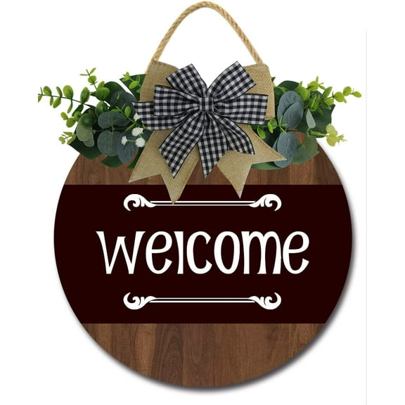 Eveokoki 12" Welcome Sign for Front Door Porch Farmhouse Wreaths Hanging Round Wooden Sign Wall Decor for Home Christmas Decoration Housewarming Gift