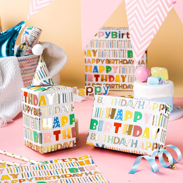 HOMERAL Metallic Foil Birthday Wrapping Paper, 17" x 33 Feet photo 6