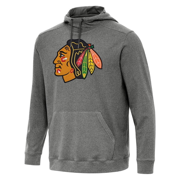 Men's Antigua Heather Black Chicago Blackhawks Cloud Pullover Hoodie