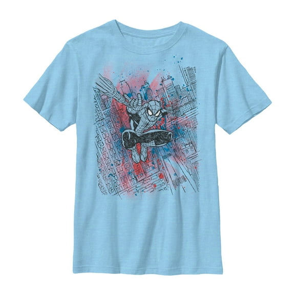 Boy's Marvel Spider-Man Color Smudge Graphic Tee Light Blue Medium