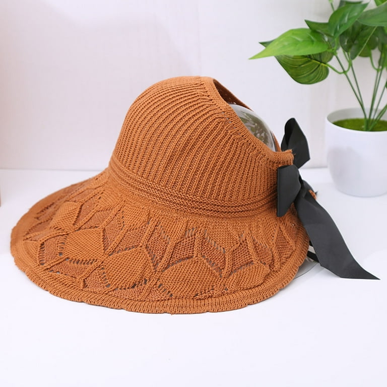 Women Sun Visors Foldable Straw Hats Summer Beach Packable Hat Floppy Wide Brim Cap Deep Style, Adjustable Size