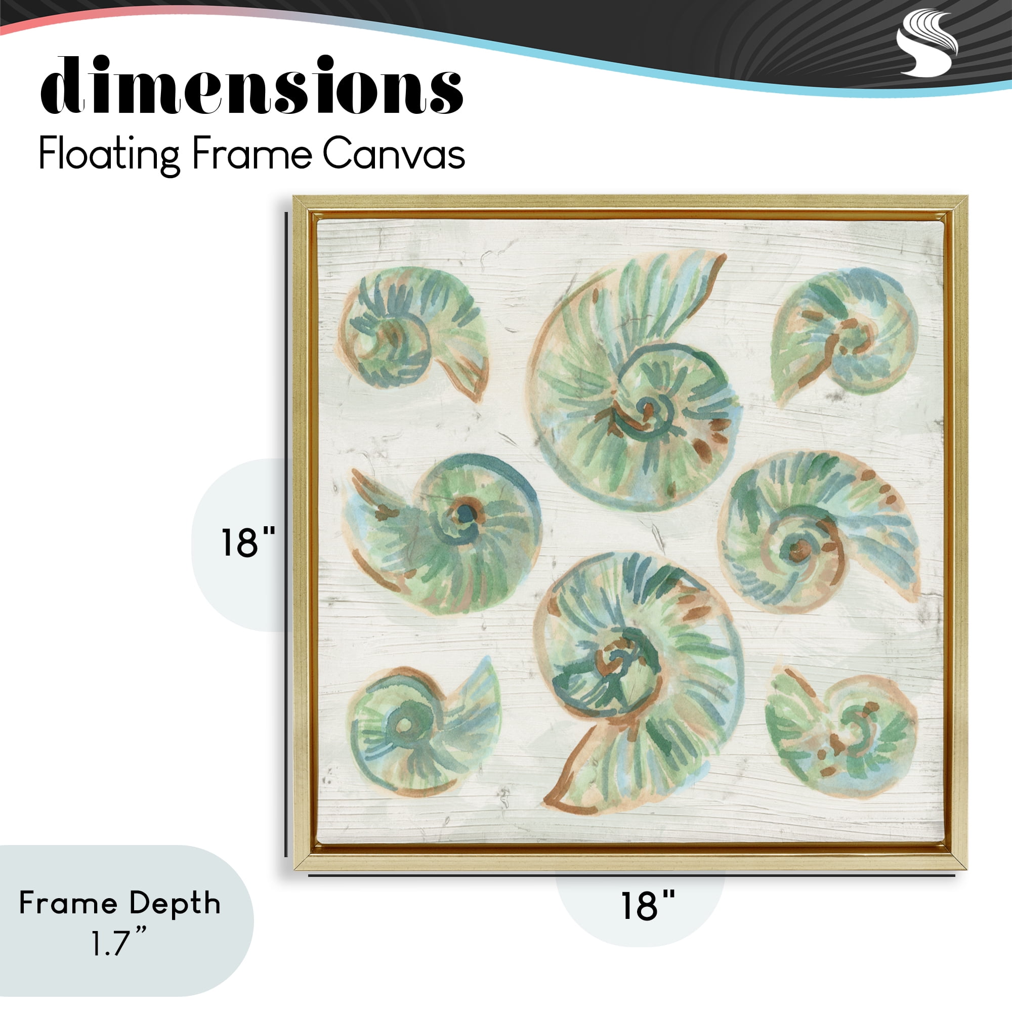 Stupell Industries Organic Saltwashed Shells Gold Framed Floater Canvas Wall Art, design by June Erica Vess