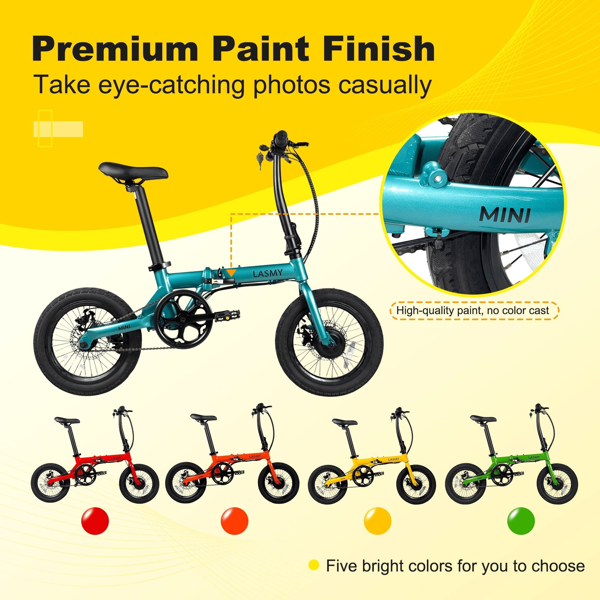 LASMY 250W Mini Folding Ebike, Lightweight Electric Bike for Adults, 36V Battery, 16 MPH, Compact City Commuter Bicycle