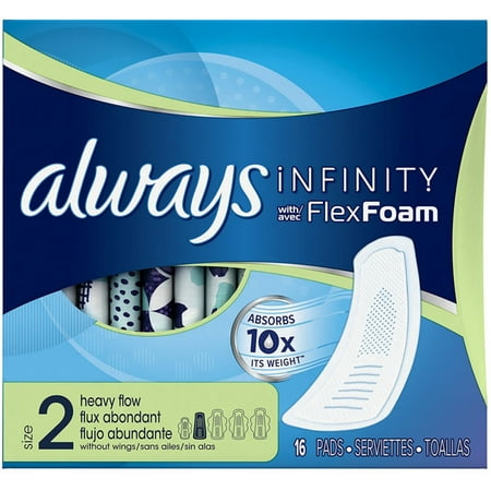 Always Infinity Pads without Wings Heavy Flow, 16 Ct, 2