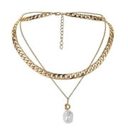 LONGYTONG Pearls Necklace Women Gift Pearl Neck Pendant Fashion Necklace Pearl Double Necklace Pearl Vintage Alloy Miss