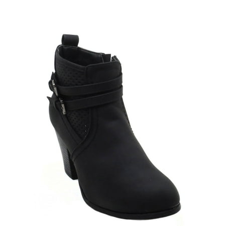Blue Womens Low Heel Ankle High Lace Up Side Zip Fashion Winter Fall Boots 2018 Holidays Collection-DOLDA-1 Size -006 BLACK