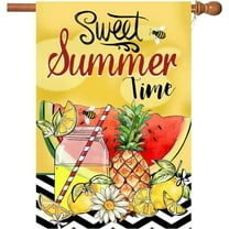 Large Summer Flag,28x40 Inch Hello Summer House Flags with Two Grommets Double Sided Printing 2 Layer Burlap Welcome Summer Garden Flag for Your Summertime Decoration