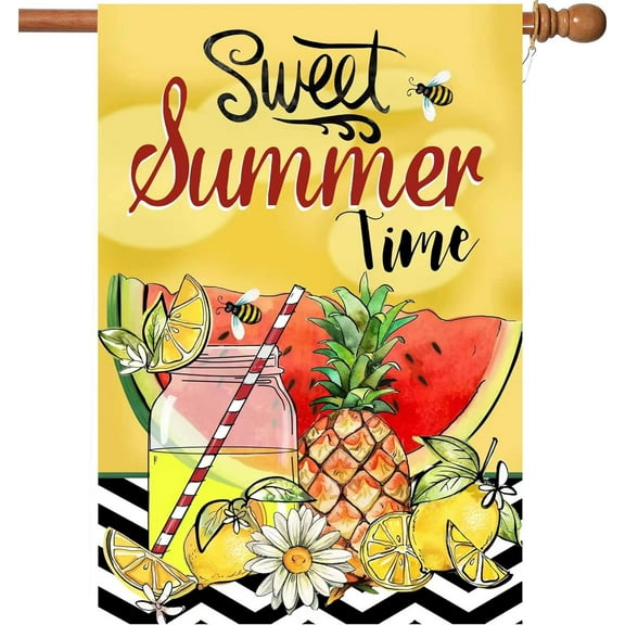 Large Summer Flag,28x40 Inch Hello Summer House Flags with Two Grommets Double Sided Printing 2 Layer Burlap Welcome Summer Garden Flag for Your Summertime Decoration
