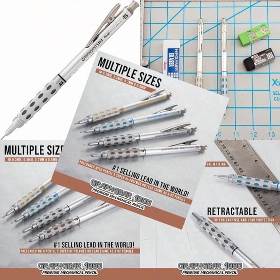 Pentel GraphGear 1000 Mechanical Pencil 0.5mm Point Size Black Barrel 1 Each (PG1015A)