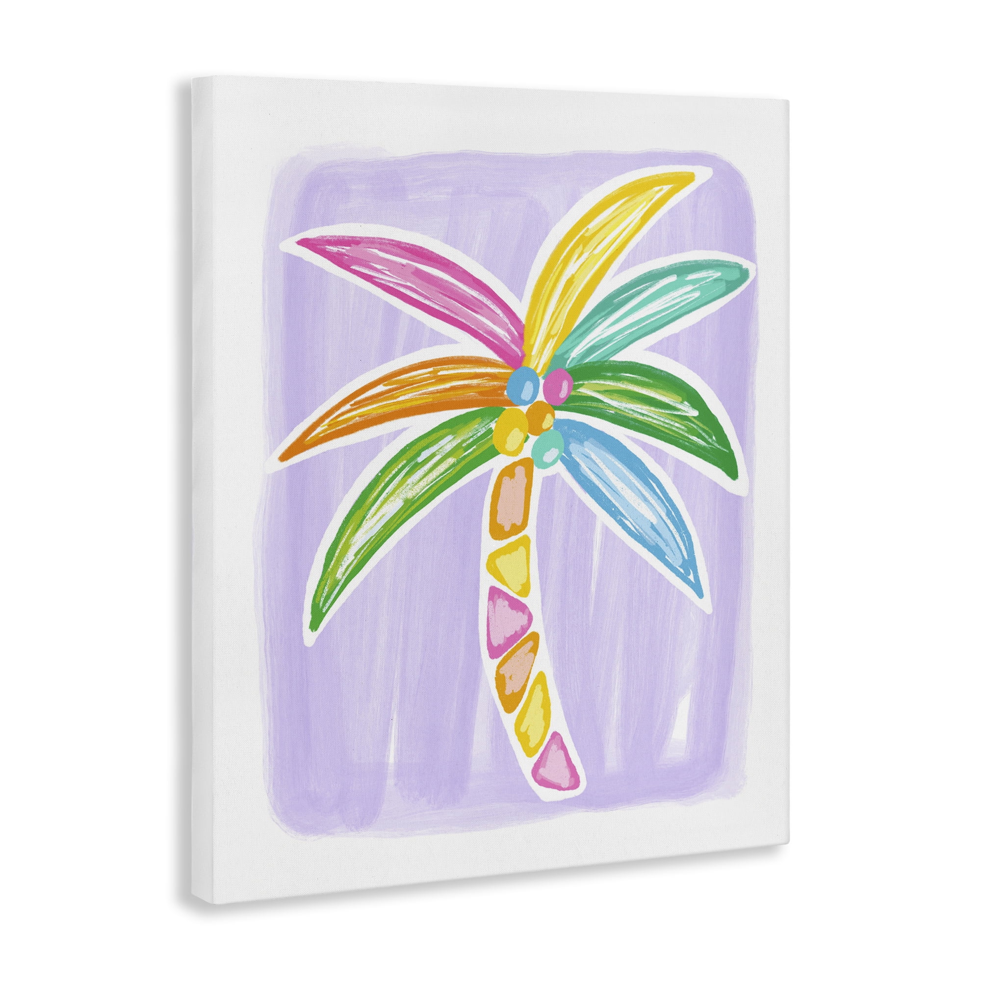 Stupell Industries Pastel Palm on Purple Botanical & Floral Painting Gallery Wrapped Canvas Art Print Wall Art, 24 x 30