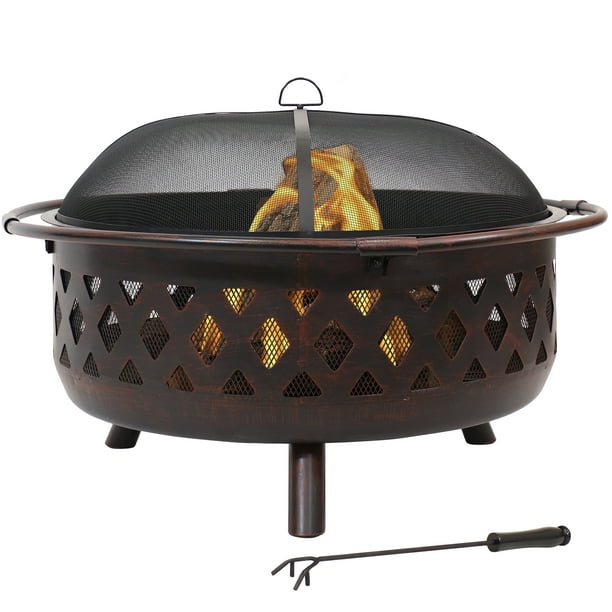 Sunnydaze Crossweave Outdoor Fire Pit, 36 Inch Round Gas Fire Pit Cover