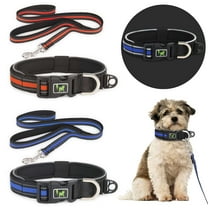 Gustave Reflective Dog Collar and Leash Set Adjustable Neoprene Padded Pet Collar Leash with Safety Locking Buckle & Comfortable Handles for Small Medium Large Dogs Walking Training "Blue, S"