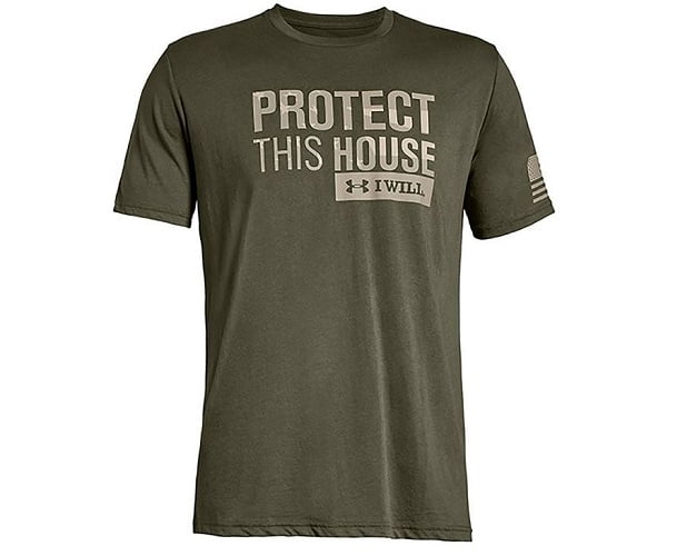 Under Armour Mens T Shirt UA HeatGear Cedar Brown Protect This House Tee L 