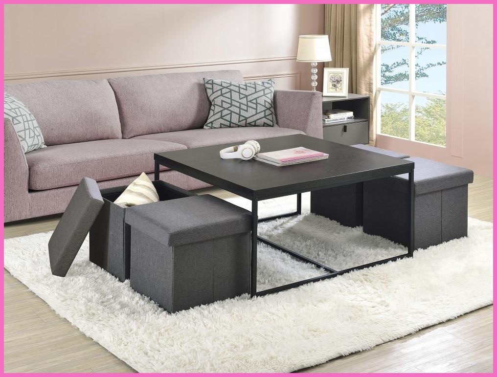 35 Black Wood Grain Coffee Table Set with 4 Storage Stools  Space-Saving Extra Storage for Living Room