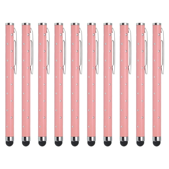 Uxcell 10Pcs Glitter Rhinestone Stylus Pens for Touch Screens Universal Metal Capacitive Pen Pink