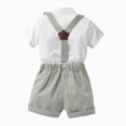 thumbnail image 4 of Toddler Boy Summer Wedding Clothes Set with Bowtie Short Sleeve Shirt and Suspender Shorts Baby Outfits, 4 of 6