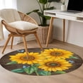 thumbnail image 4 of Sunflower Round Area Rug 3Ft Washable Small Circle Rugs for Kitchen Entryway, Yellow Summer Botanical Butterfly Wooden Vintage Non-Slip Carpet Floor Mats Indoor Outdoor Carpet Runner Home Decor, 4 of 8