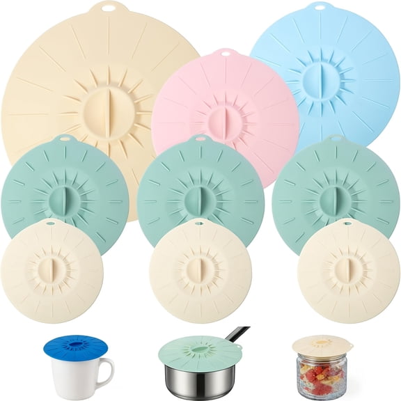 9-Pack Silicone Lids, 9Pcs Microwave Splatter Covers - Reusable, Heat Resistant Lids (5 Sizes) For Bowls, Cups, Plates, Pots, Pans & Skillets - Stovetop, Oven, Fridge & Dishwasher Safe