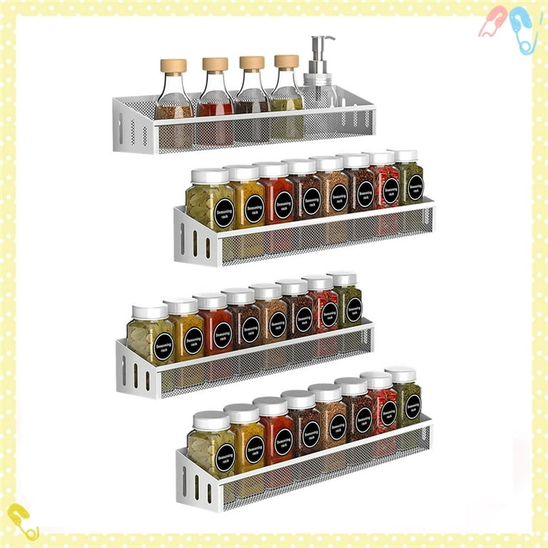 Adhesive Spice Rack Organizer Wall Mount, Clear Acrylic Shelves [3 Pack]