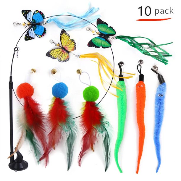 Varita de juguete para gato, pluma esponjosa con campana, palo succionador, juguetes interactivos para gatos, gatito, caza, ejercicio, producto para mascotas