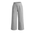 thumbnail image 5 of cocolona Womens Solid Color Casual Capri Pants Elastic Waist Straight Wide Leg Lounge Cropped Trousers with Pockets, 5 of 5