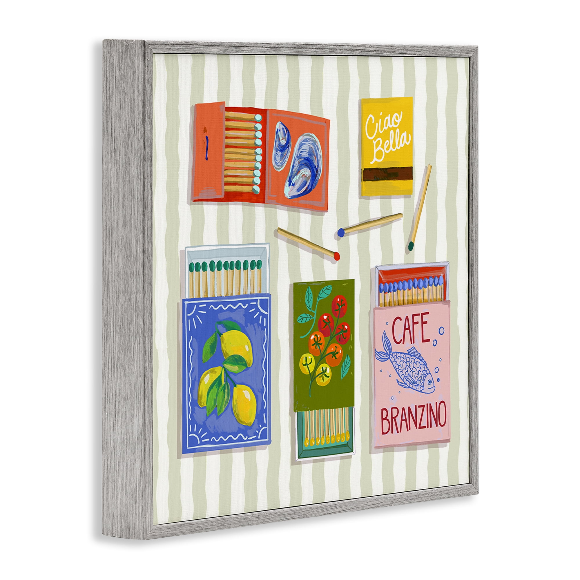 Stupell Industries Ciao Bella Seaside Matchboxes Gray Framed Giclee Art, design by Rachel Nerney