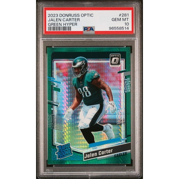 Graded 2023 Panini Donruss Optic Jalen Carter #281 Green Hyper Rookie RC Football Card PSA 10